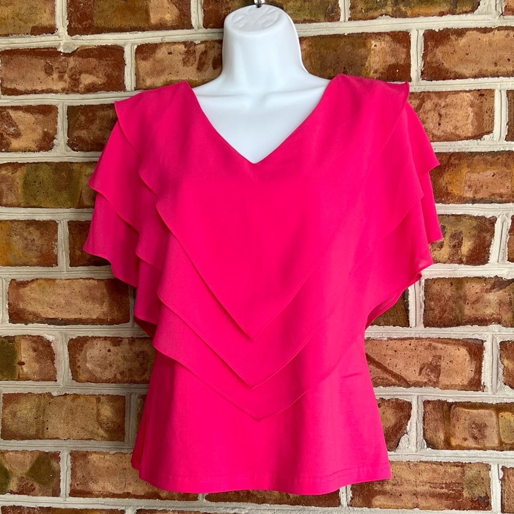 Elegant ATI Chiffon Pink Layered Women's Blouse with stretch. Small